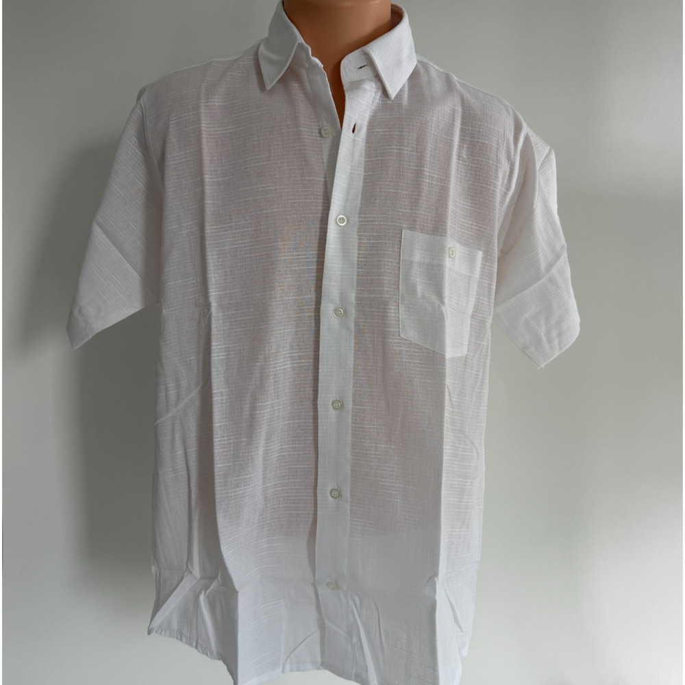 White by Nature Men 100% Cotton Gauze Short Sleeve Summer Shirt White L NWT